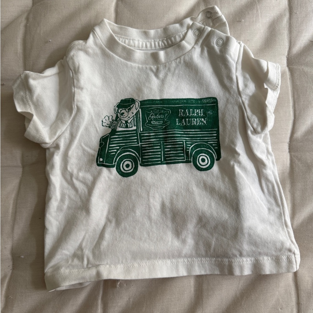 Ralph Lauren White Tee with Green Truck Graphic